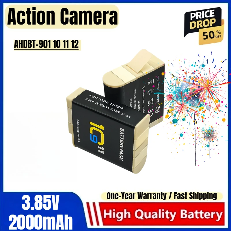 

GoPro Battery Suitable for Action Camera AHDBT-901 10 11 12 Battery Spare Action Camera Battery
