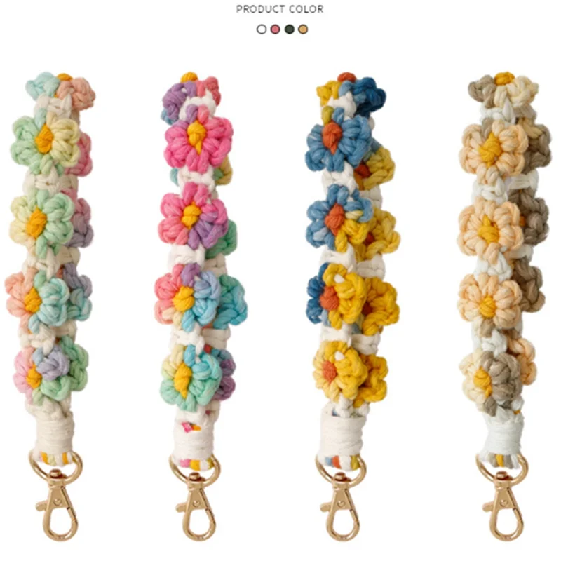 ABIYY-Macrame المفاتيح اليدوية السوار المفاتيح المعصم الحبل للمفاتيح أزهار لطيفة المفاتيح مفتاح سلسلة للرجال والنساء