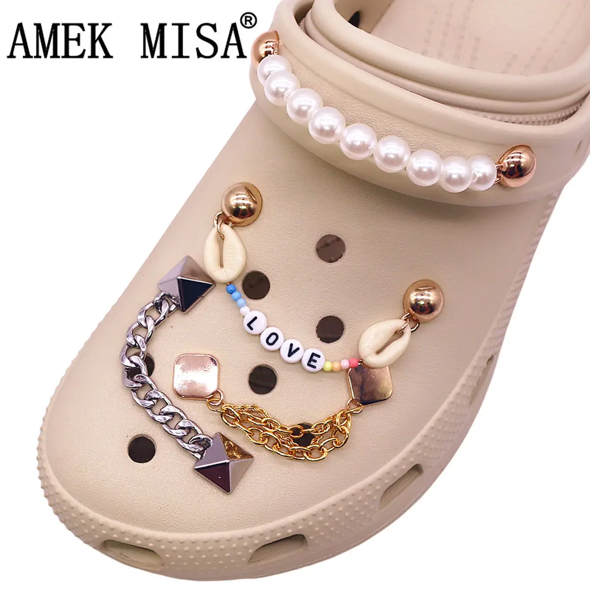 

1 Pcs Original Metal Shoe Charms Deluxe Gold Silvery Pearl Chains Sandal Upper Decarations Cute Shell Love Clog Pins Accessories