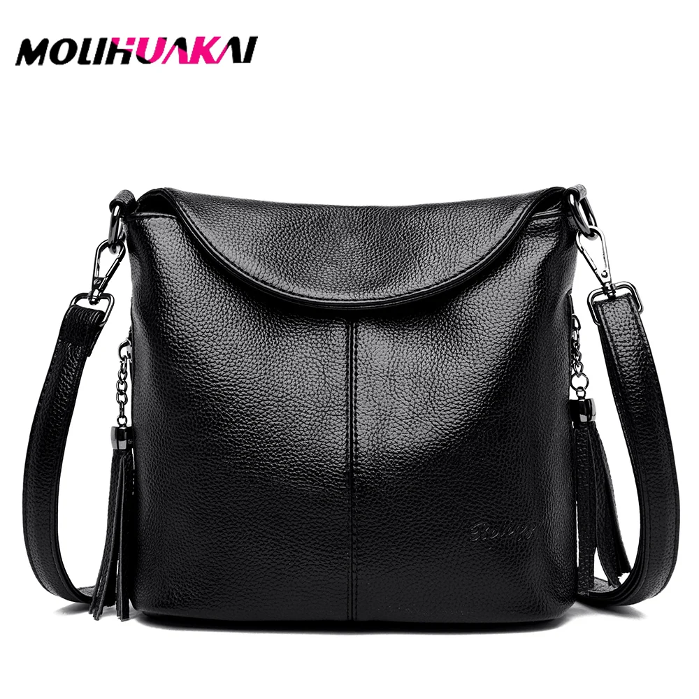 2 Styles Ladies Shoulder Messenger Bag Soft PU Leather Crossbody Bags for Women 2021 New Handbag Tassel Bucket Bag Sac a Main