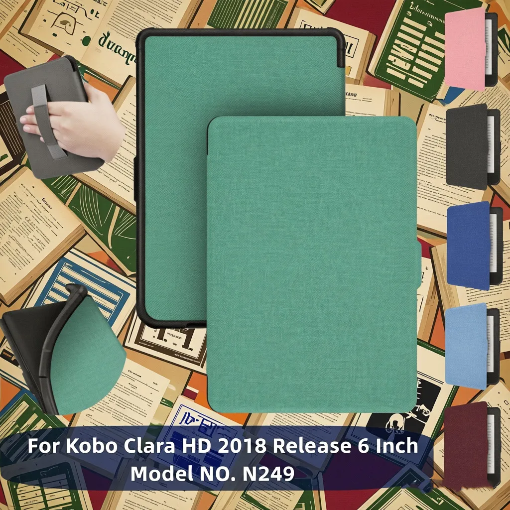 For Kobo Clara HD 6 Inch  2018 Release Ebook Reader Smart Case Model N249 Cover with Hand Strap Protective Auto Sleep Cover