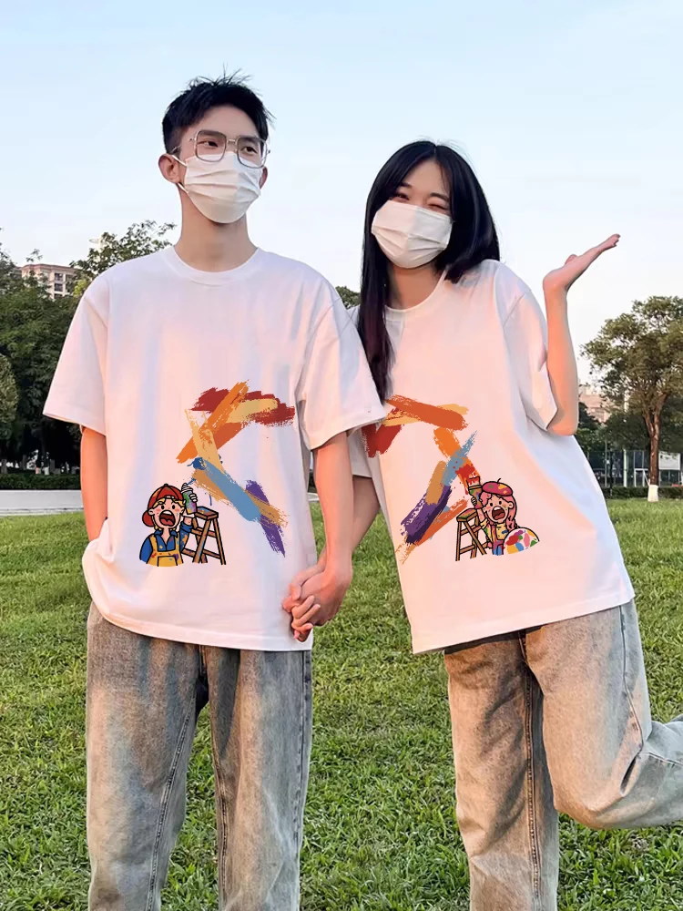 2024 New Rainbow Love Puzzle Print Matching Couple T-Shirts Top For Men Women Summer Loose Cotton Short Sleeved TShirt Tee