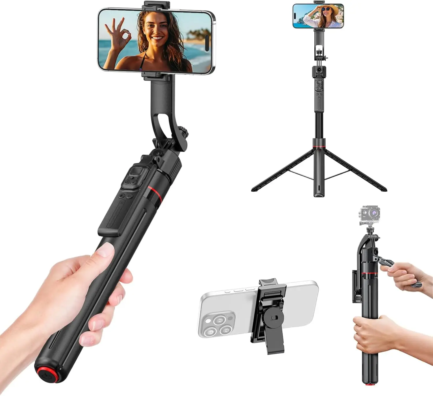 

Moman TT07 Auto Face Tracking Phone Tripod 69" with Auto-Open Extendable Selfie Stick Stand 360° Rotation Remote for Vlog Living