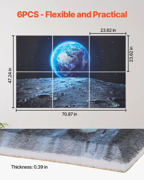 Painéis acústicos artísticos de 6 pacotes 23,6 x 23,6 polegadas autoadesivos para casa e terra