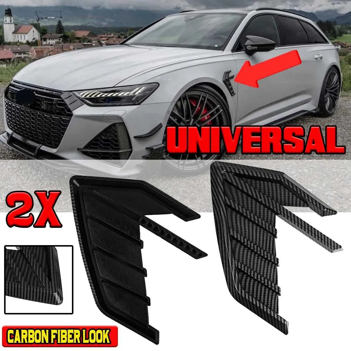 Car Carbon Fiber Side Air Intake Vent Cover Fender Vent Cover Trim for Golf Passat Subaru Mazda Honda Toyota