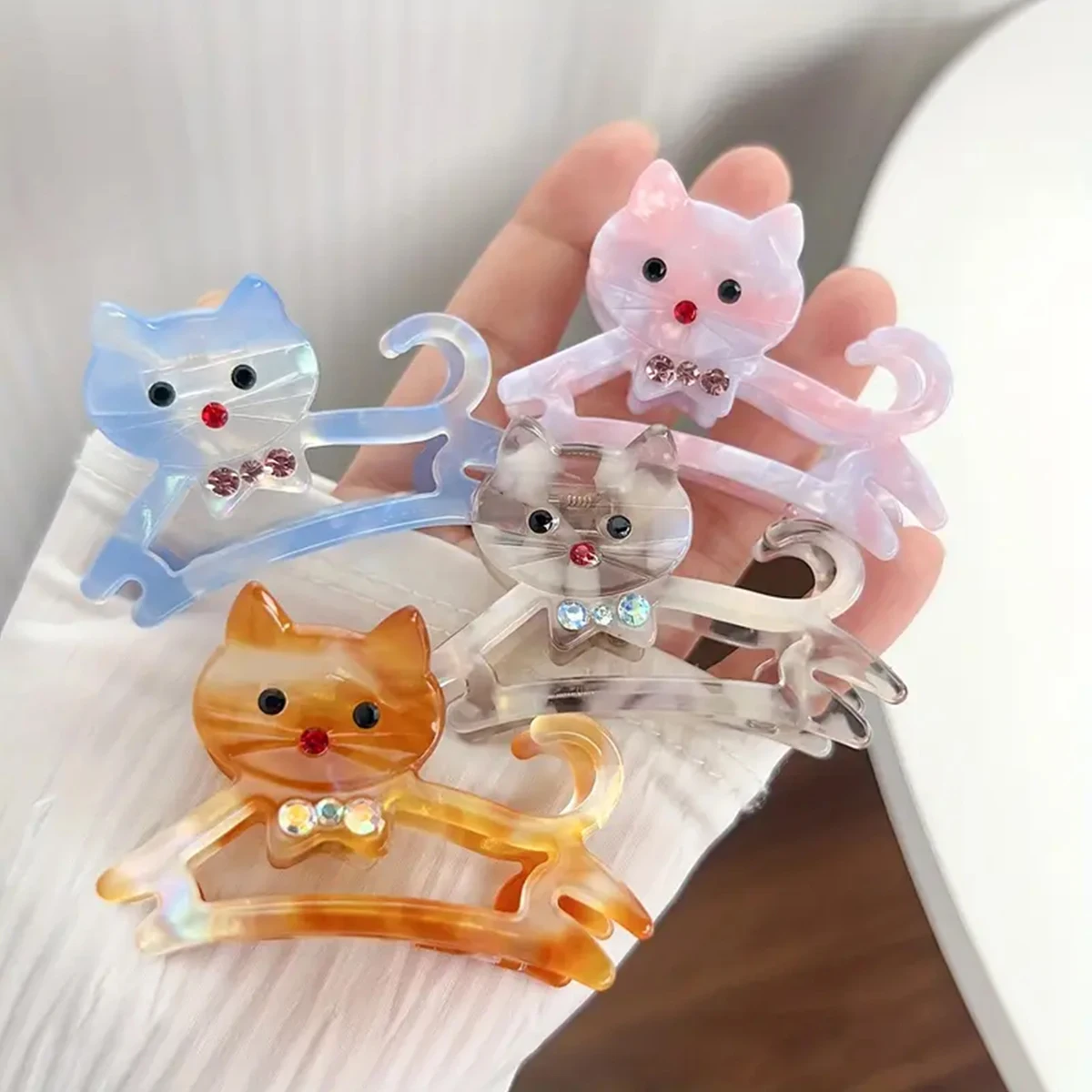 1pc Korean cute Kitten Point drill acetic acid grab girl sweet side medium half a ponytail nappy little hair clip view 2