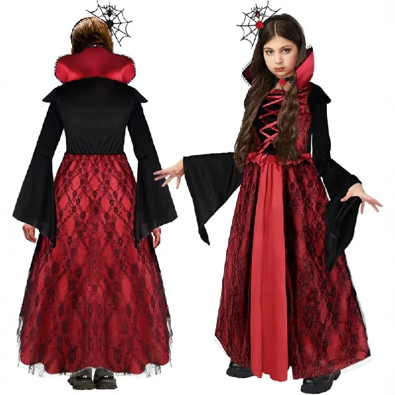 Girls Halloween Costume Princess Dress With Necklace Kids Party Performance Stand Up Dress Up Fashion Children Clothes 4-12 Year