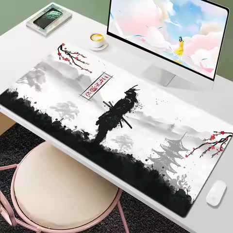 Japan Samurai Silhouett Fantasy Mask Mouse Pad Desk Mat Large Non-slip Anti-fray Keyboard Ergonomic Office Rubber PC Home Custom