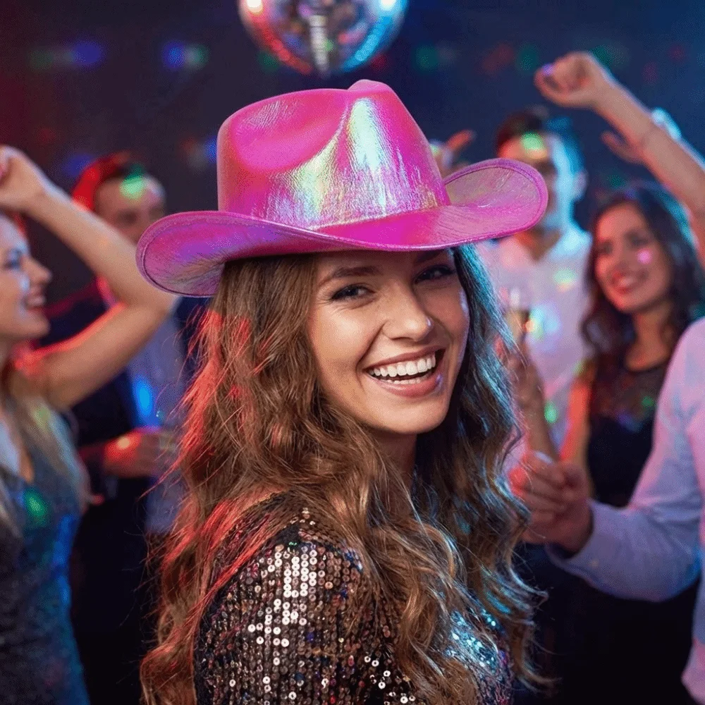 Glamorous Neon Western Hat Pearlescent Shine Glitter Finish Glitter Cowgirl Hat EVA All-match Cowgirl Party Hat Western Theme