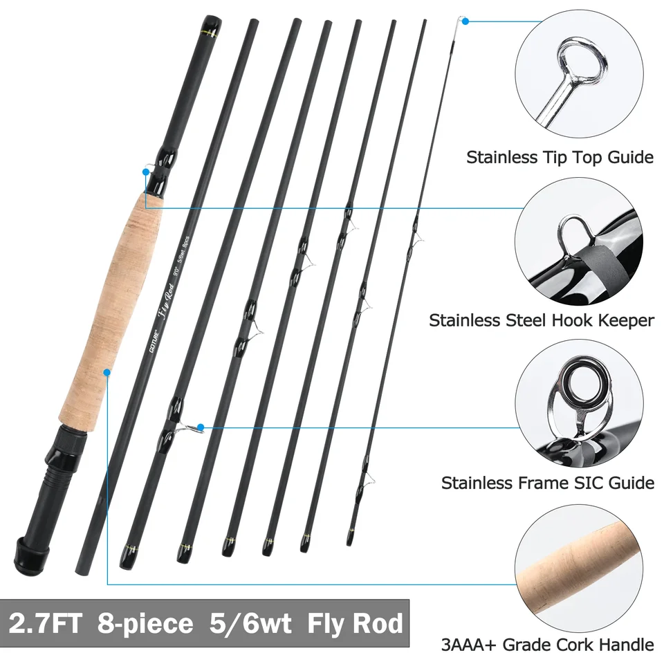 Goture 9FT 2.7M Fly Fishing Travel Rod Combo Set #56 Carbon Fiber