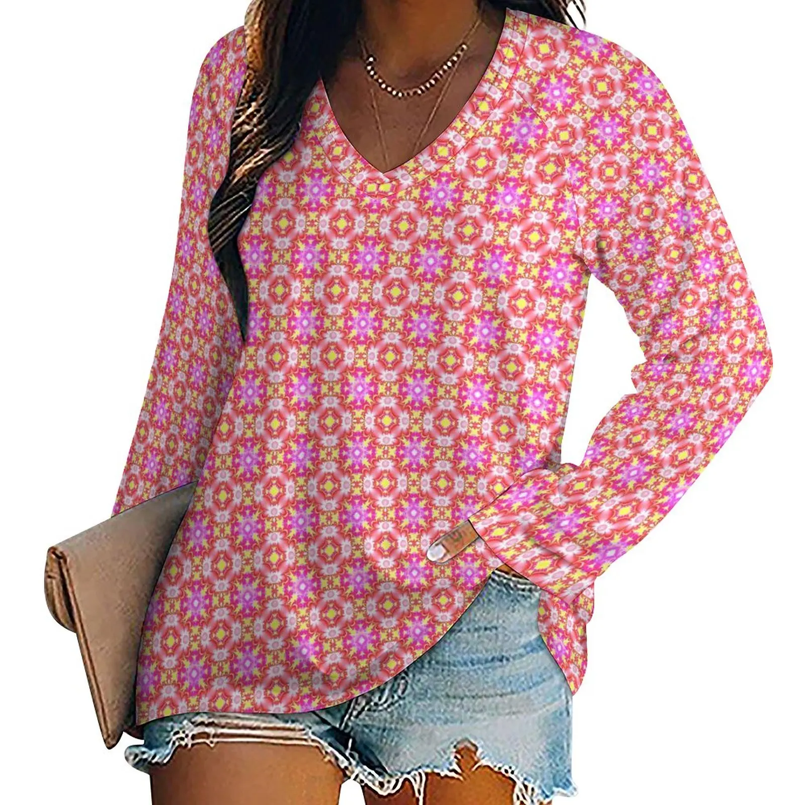 

Retro Daisy T Shirt Spring Vintage Floral Print Casual Loose T-Shirts Long-Sleeve Kawaii Tee Shirt Female Custom Clothing