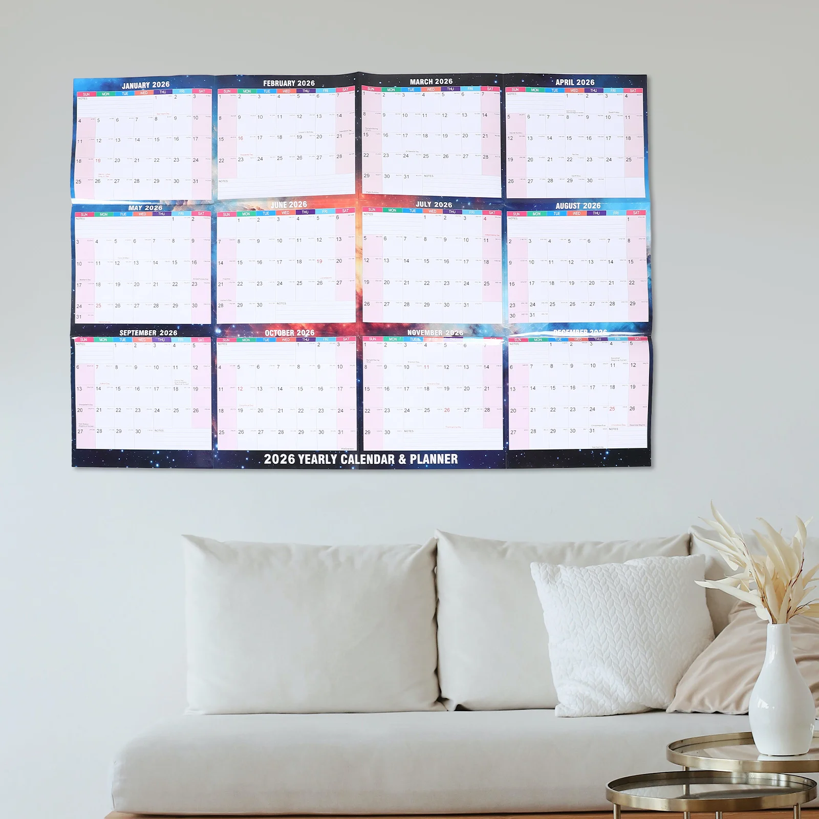 Kalendarz ścienny na rok 2026, dwustronny, wielorazowego użytku, z możliwością wymazywania, do planowania rocznego, do domu i biura.