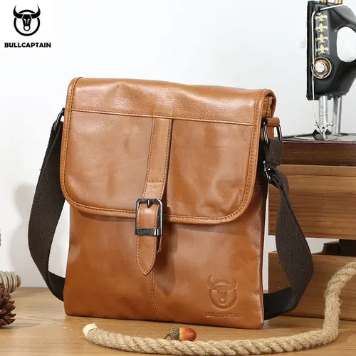 BULLCAPTAIN Bolso de hombro de cuero para ir al trabajo, bolso de piel de vaca de capa superior multifuncional para hombre, bolso cruzado informal, bolso de mano retro