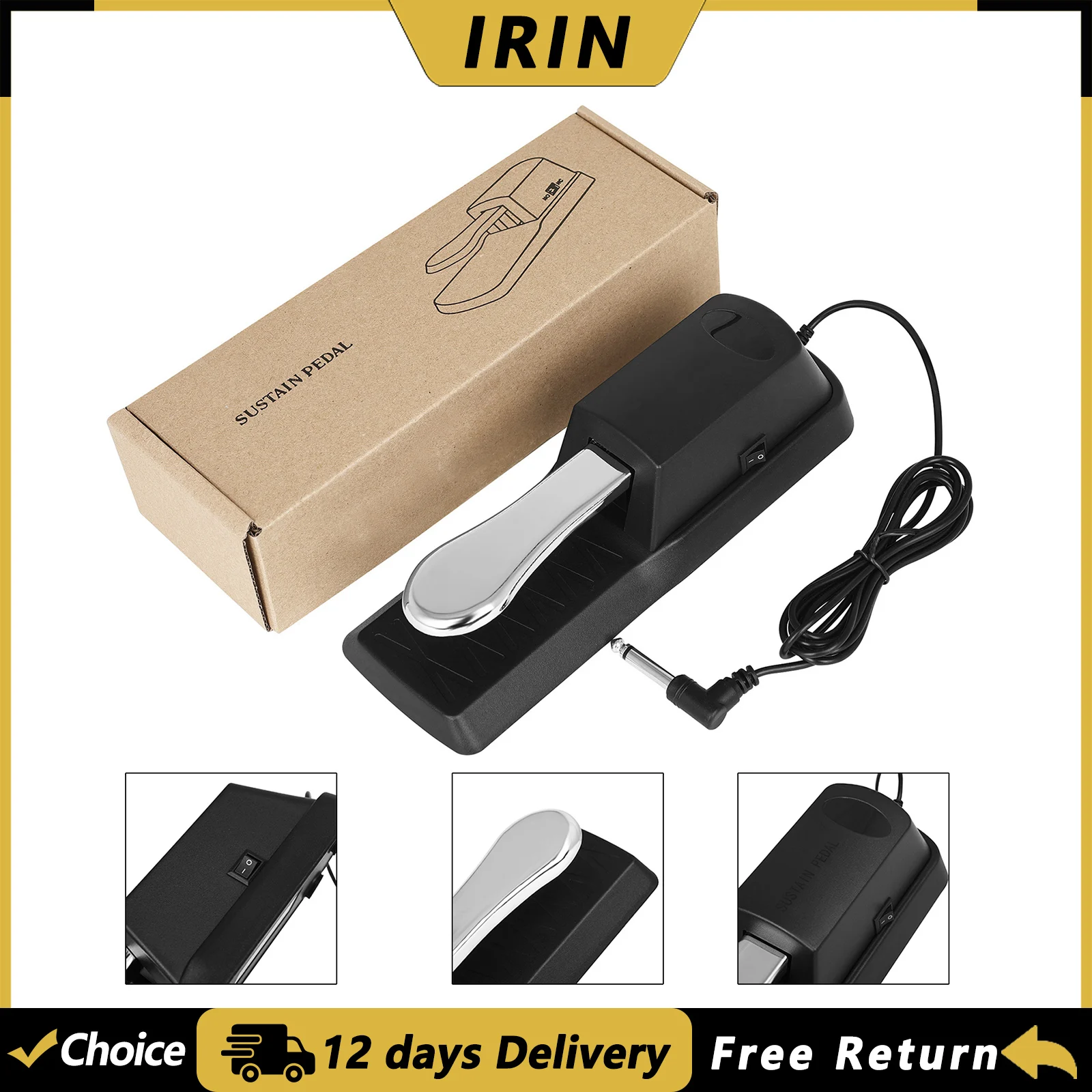 IRIN Piano Sustain Damper Pedal with Polarity Switch High Sensitivity Anti-skid Sustain Pedal for Electronic Piano MIDI Keyboard
