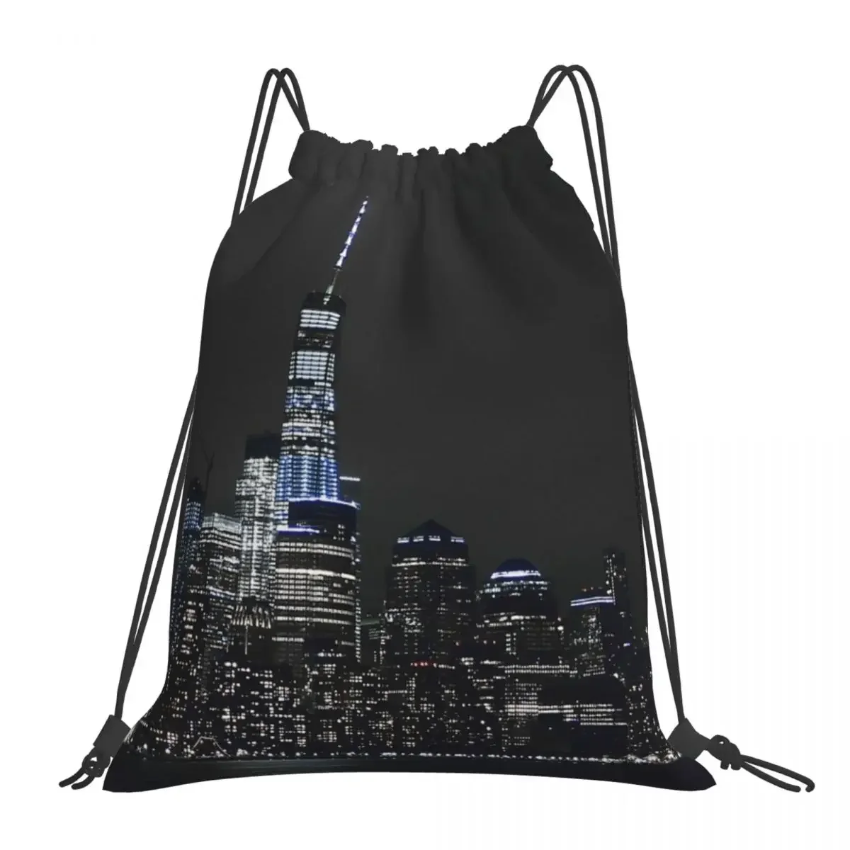 New York City Skyline Night Time Backpack Casual Portable Drawstring Bag Drawstring Bundle Pocket Sundries Bag For Travel School