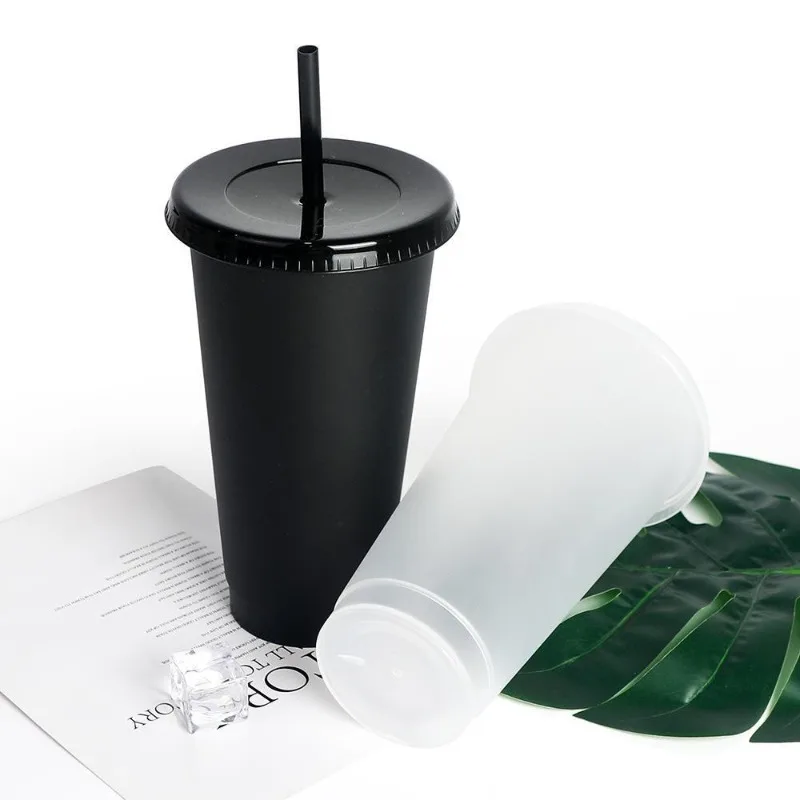 Kitchen Reusable Plastic Drinking Cup Water Bottle Portable Drinkware Straw Mugs Water Bottle with Lid and Straw