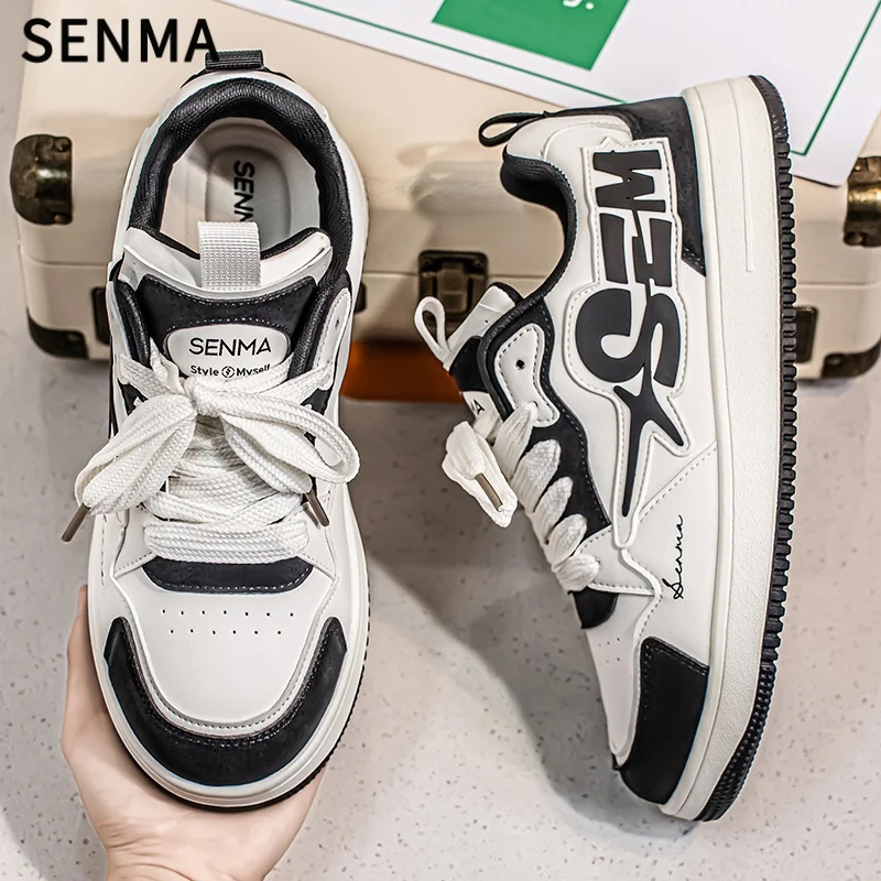 SENMA أحذية رجالية 2025 تنفس الترفيه أحذية رسمية الأصلي سميكة سوليد أحذية رياضية جلدية لينة أسفل أحذية تنس بيضاء