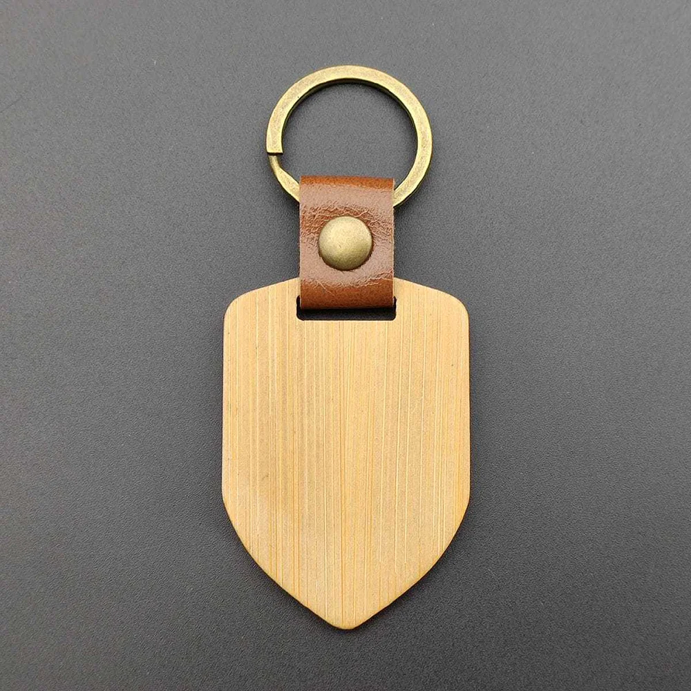 Blanko Kreativer Leder-Holz-Schlüsselanhänger Rund Rechteckig DIY-Zubehör Modische Taschenanhänger Charms Autoschlüsselring Souvenir-Geschenke – Detail 5