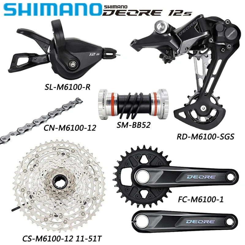 

SHIMANO DEORE M6100 Groupset 1X12 Speed for MTB Bike Shifter M6100 Rear Derailleur FC-M6100-1 Crankset CN-M6100 Chain