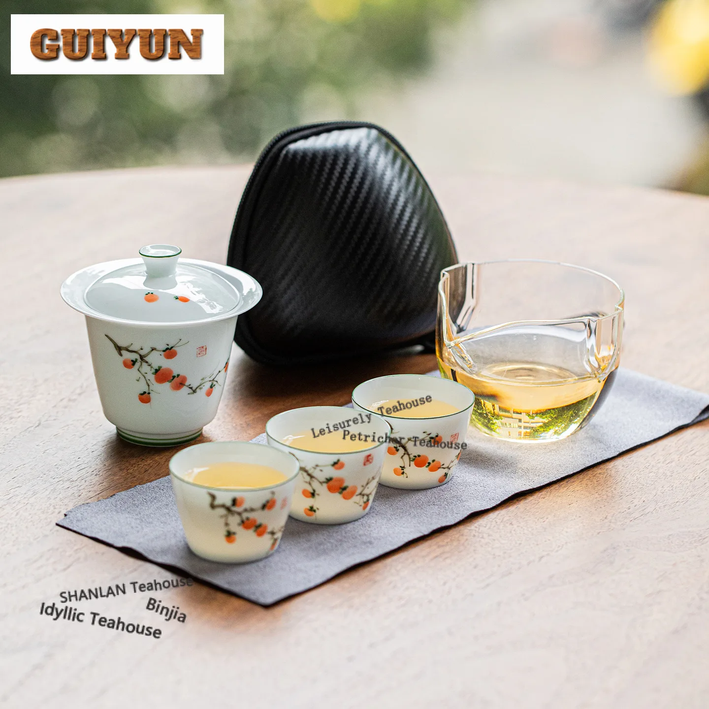 Underglaze Colour Hand-painted Travel Tea Set Kit Zen 1 Bowl 3 Cups Tea Brewing Organizer Portable Outdoor Handbag Ornaments