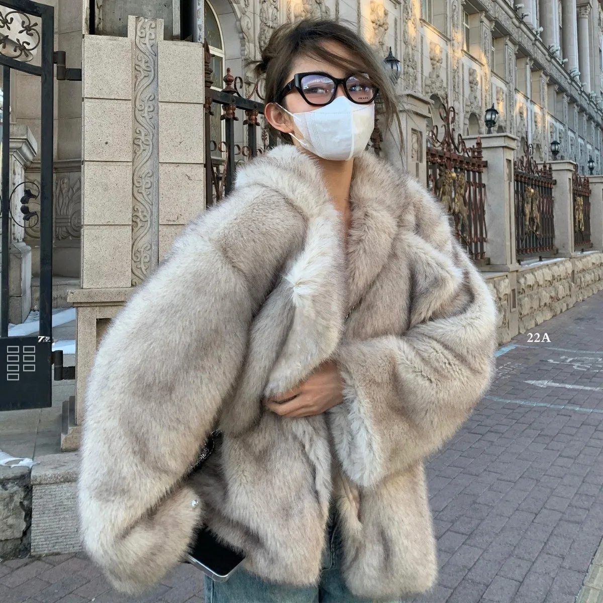   Abrigo de piel de longitud media, prendas de vestir exteriores esponjosas, abrigo de invierno Ele, corte holgado, calidez juvenil, Color puro garantizado