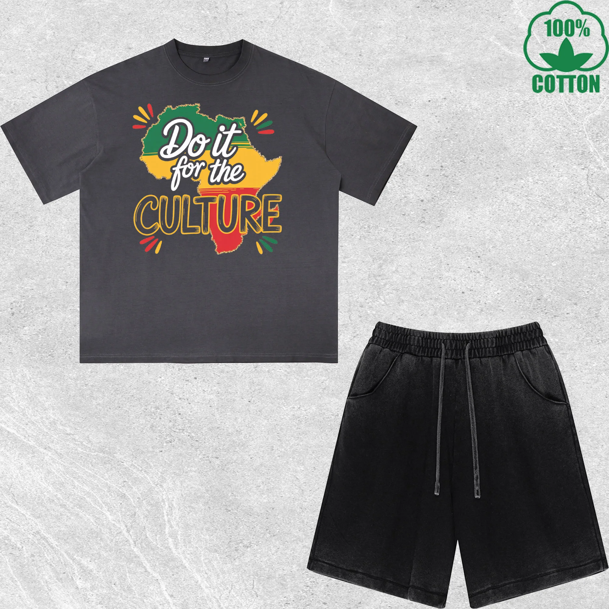 

Culture Printed Dirty Wash T-Shirt Shorts Set Multicolor Combo Loose Trendy Fashionable 100%Cotton Short Value Pack