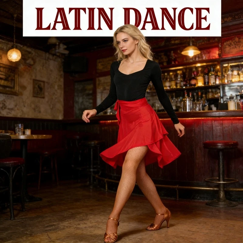 

Latin Dance Asymmetric Hem Hip Scarf Practice Performance Dress Adult Tie