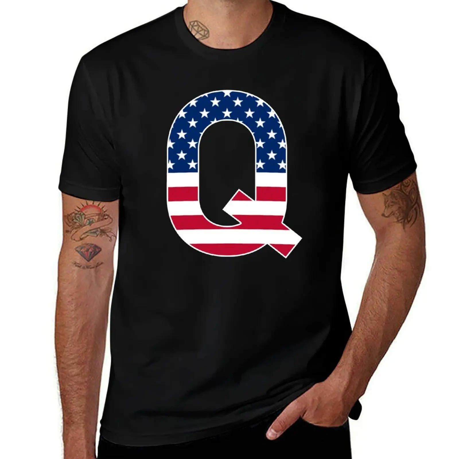 Letter Q Capital Alphabet Q American Flag Gifts T-Shirt Holiday Outdoor T-Shirt