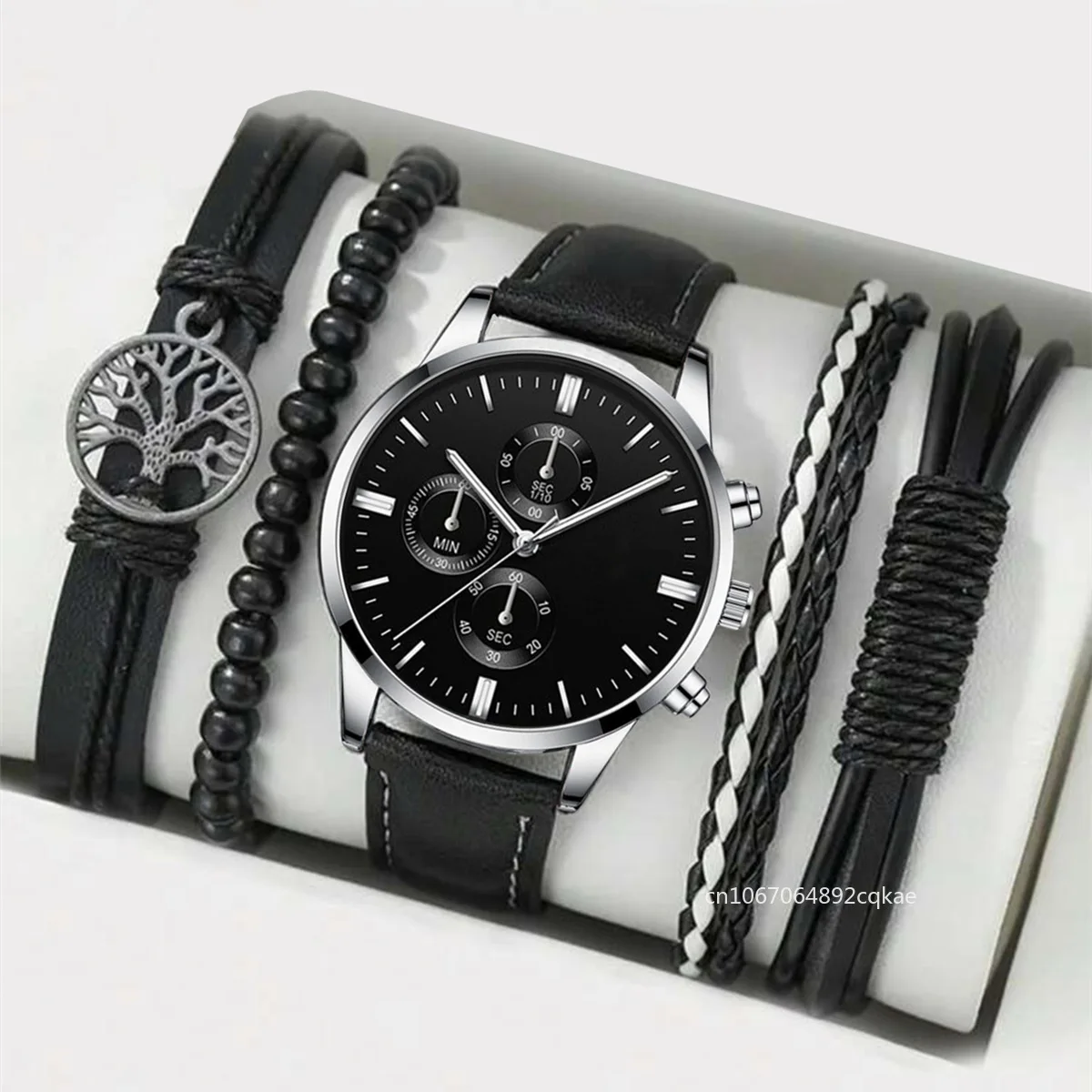 

New Men Watch Luxury Bracelet Multi Piece Set Fashion Business Black Leather Quartz Watch Men Gift Relogio Masculino Without Box