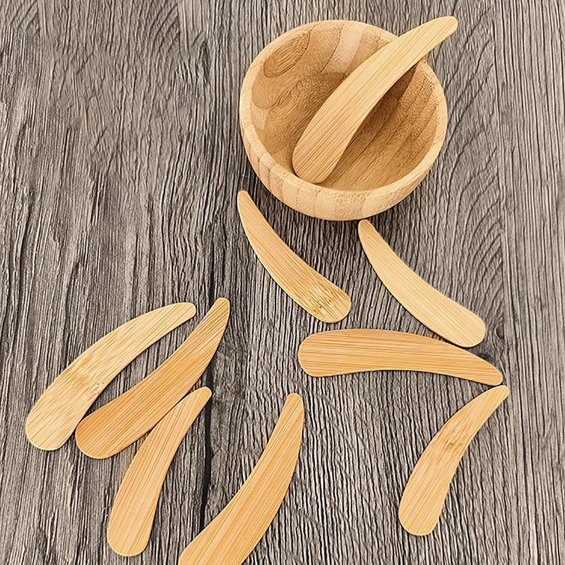 10Pcs Wooden Bamboo Curved Spatula Cosmetic Cream Spoon Mini Face Clay Mask Brush Applicator DIY Mask Stirring