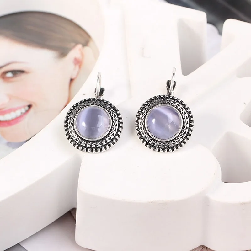 Богемные большие серьги-капли для женщин, винтажные тибетские висячие серьги, круглые серьги с синим и черным камнем, аксессуары для одежды