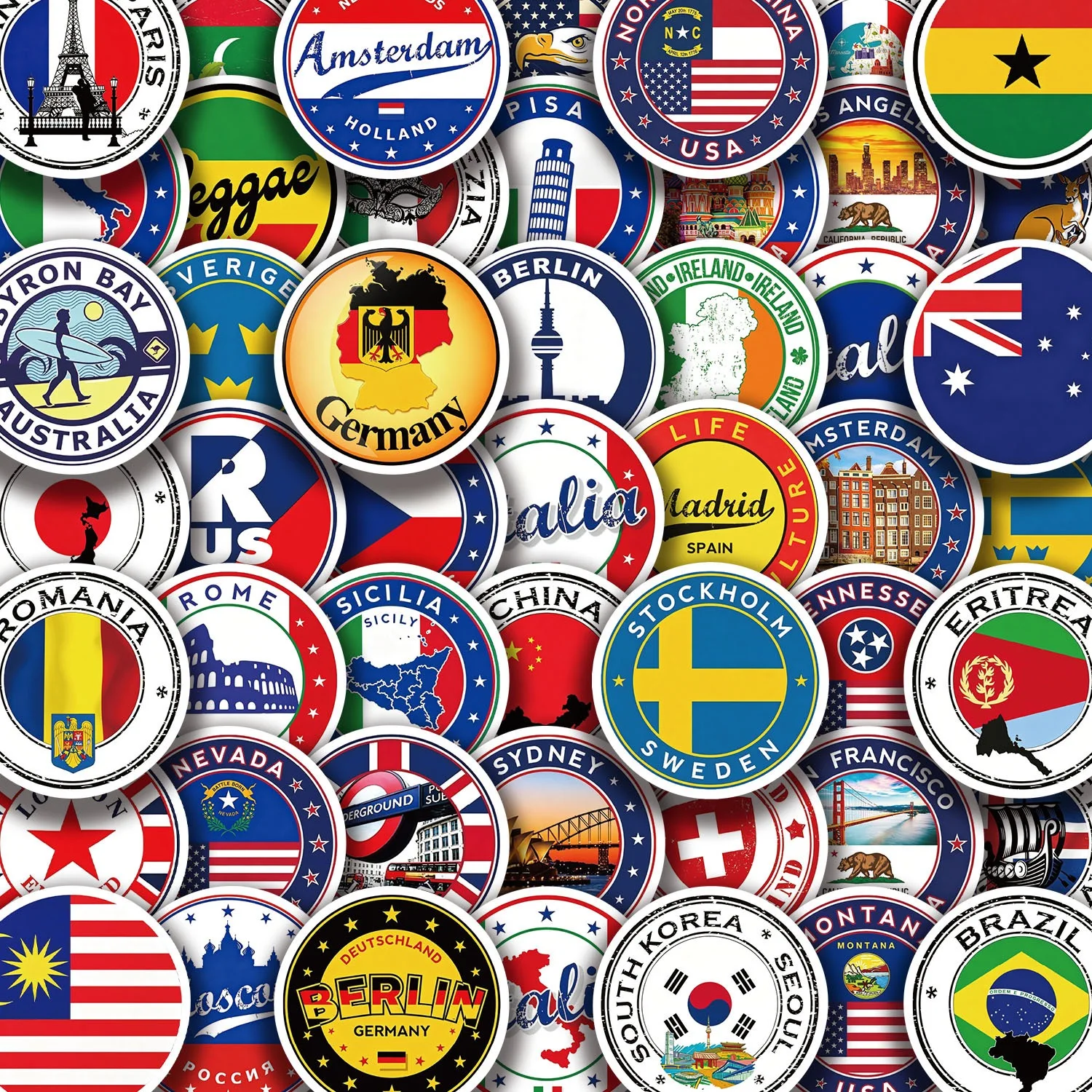 50PCS World National Country Flags Stickers DIY Scrapbooking Travel Luggage Suitcase Flag Logo Envelope Sealing Sticker