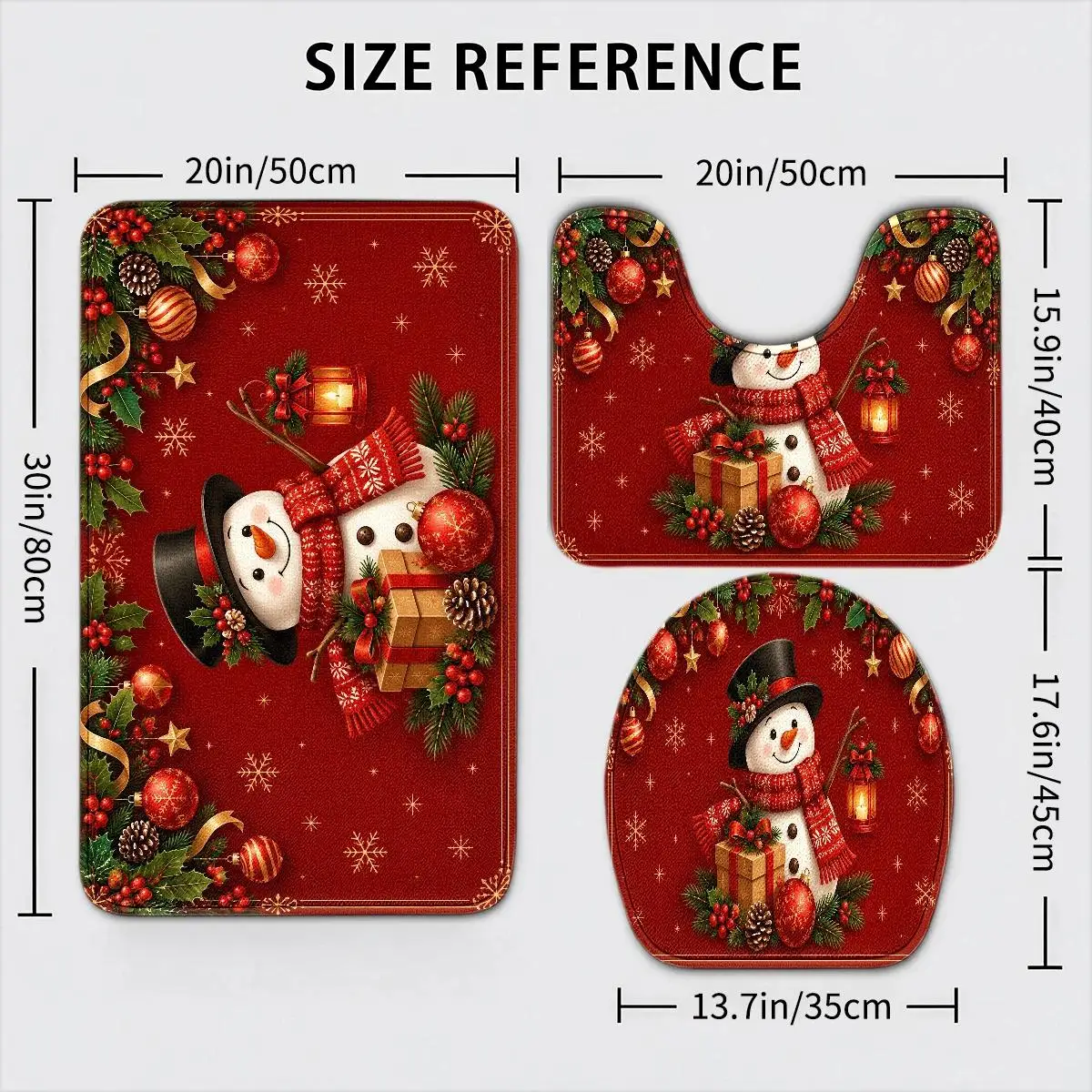 Christmas Santa Claus Bathroom Mat Set 3 Piece Bath Rugs for Toilet and Tub Holiday Decor