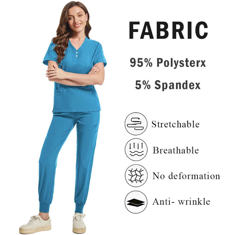 New Scrubs Set Medical Uniforms Stretch Scrub Tops with Pocket Pants Nurse Uniform Doctor Surgery Overalls Beauty Salon Workwear