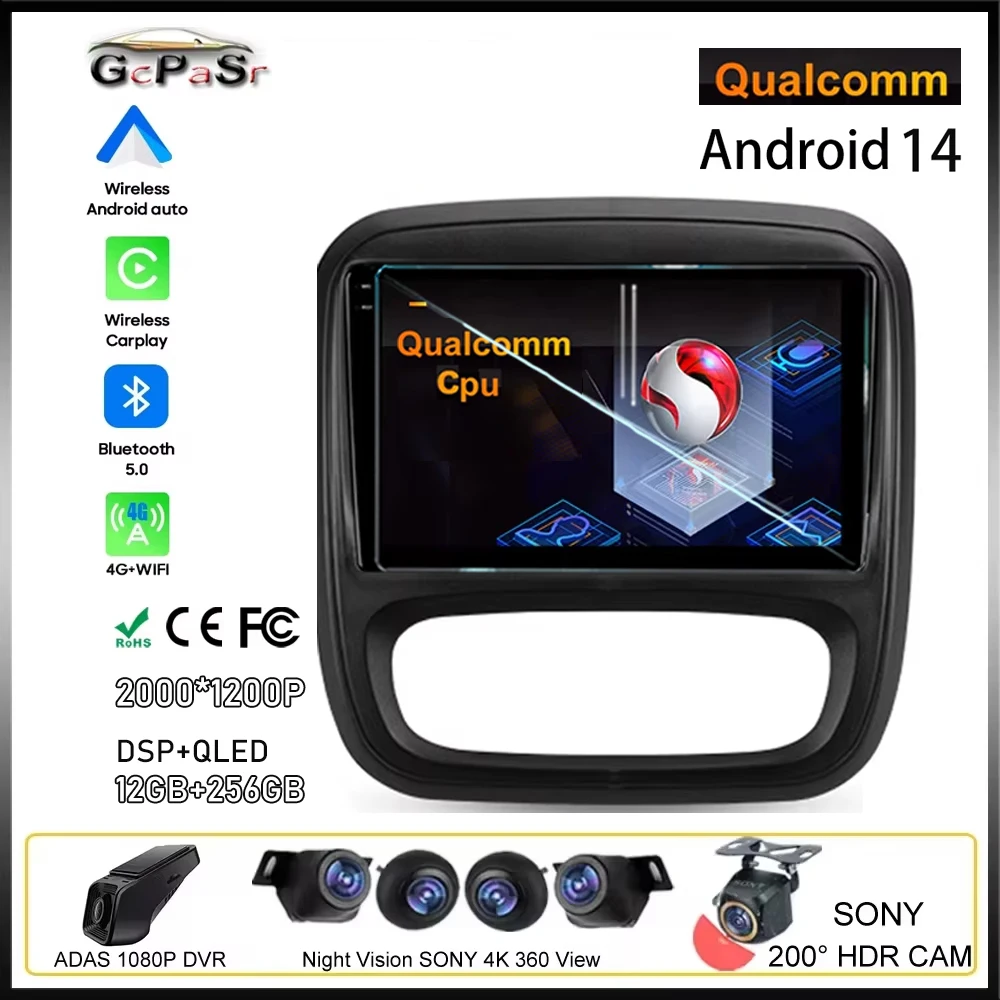 Car Radio For Renault Trafic 3 2014 - 2021 For Opel Vivaro B 2014 - 2018 Android Auto Navigation GPS Carplay NO 2din Player DVD