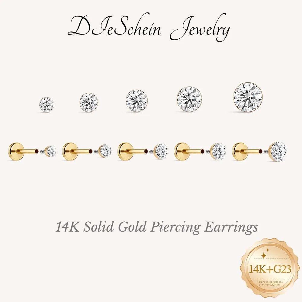 DIeSchein Flat Back Earrings Gold 14k Piercing for Women Personalized Flat Back Stud Earrings for Helix Tragus Daith Piercings