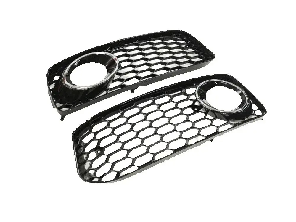 

Black Honeycomb Open Vent S-Line Bumper Front Fog Light Grille Black & Chrome Ring For Audi A5 S5 8T Auto Car Part Accessory