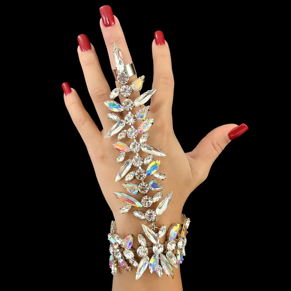 XSBODY Crystal Exaggerate Geometry Bracelet Bohemia Charm Girls Rhinestones Hand Decoration Accessories Rings Wedding Christmas