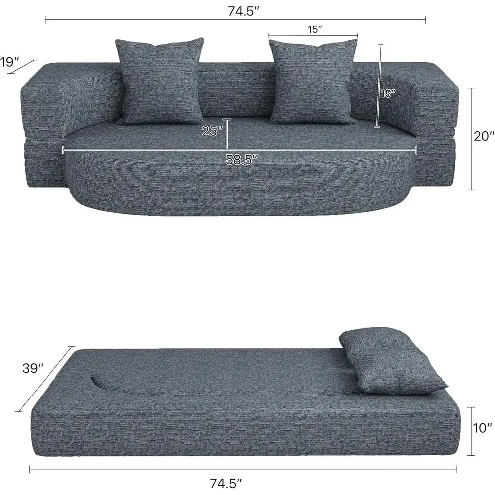 Twin Size Convertible Sleeper Sofa Bed with 2 Pillows, Breathable Foam Mattress, Comfortable Lounge Chair in Gray - view 3