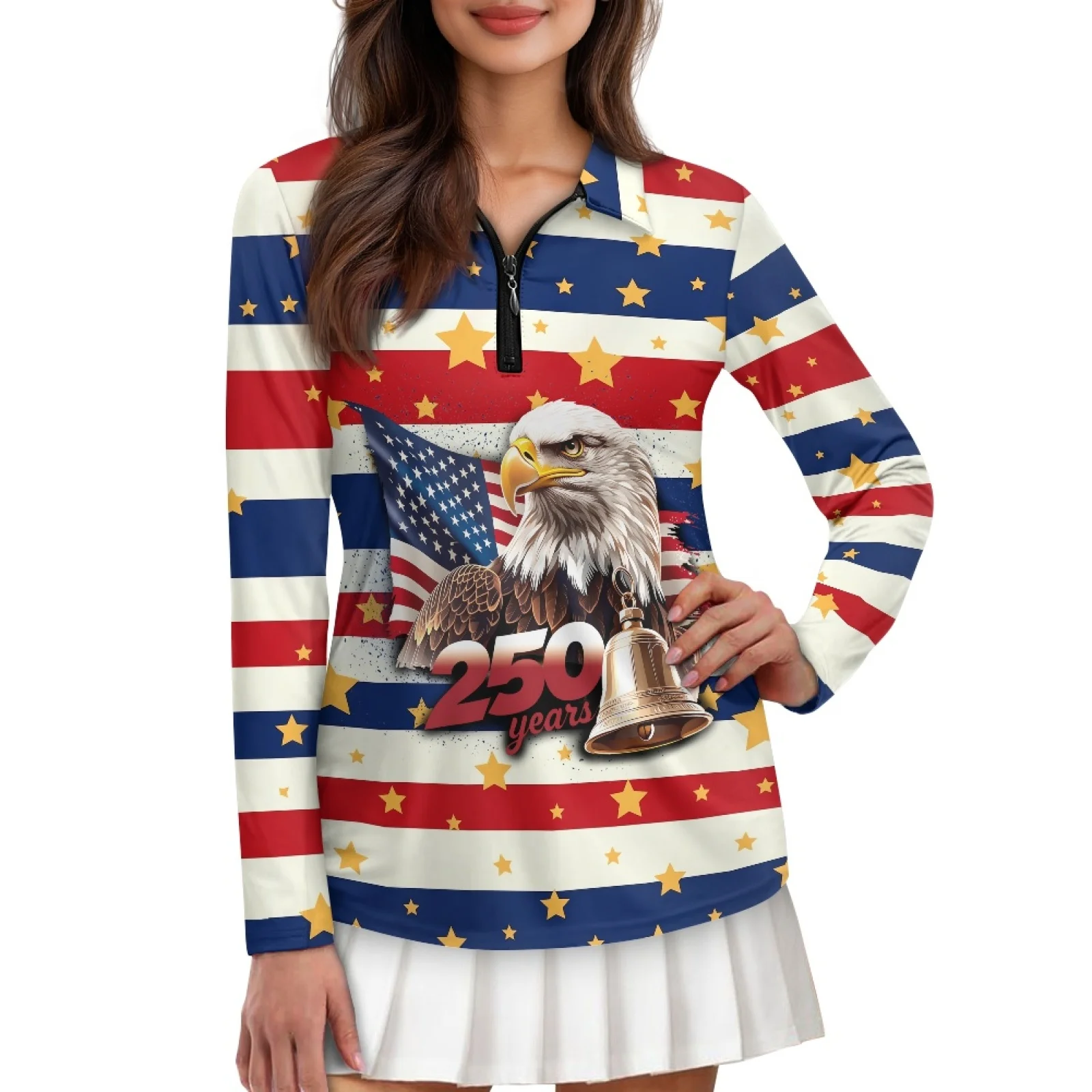 PENSTROLL American flag Womens Moisture Wicking Pullover Polo Tops Athletic Fit Yoga Top for Workout