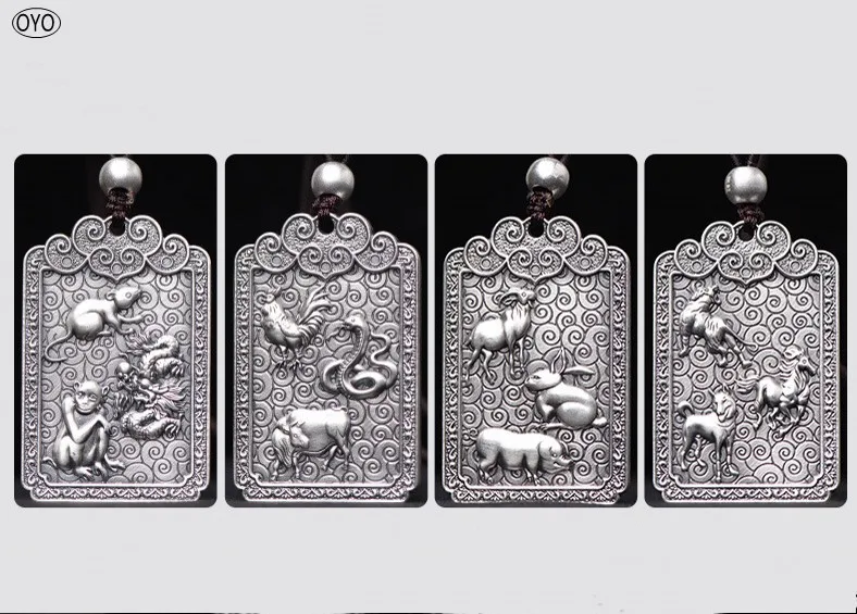 100% 999 Sterling Silver monkey, mouse and dragon trine Zodiac Pendant tiger, horse and dog pendant pig, rabbit and sheep Sanhe