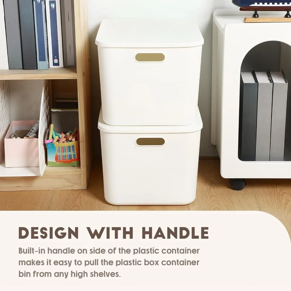 Caixas de armazenamento de plástico branco empilháveis com tampas, conjunto de 8 peças para organizar prateleiras e gavetas