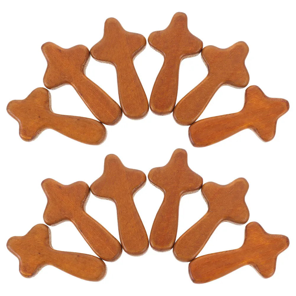 

12Pcs Mini Wooden Cross Holding Cross Decoration Wood Craft Compact Style for Bedroom Office Table Hand Wooden Crosses