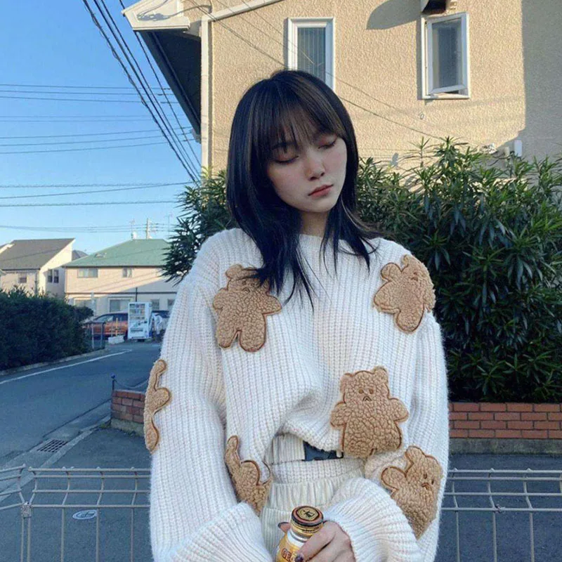 Sweater Pullover Bear Stereoscopic Graphics Kawaii Loose sweet Long sleeve Women\'s sweater Korean fashion Winter clothes women