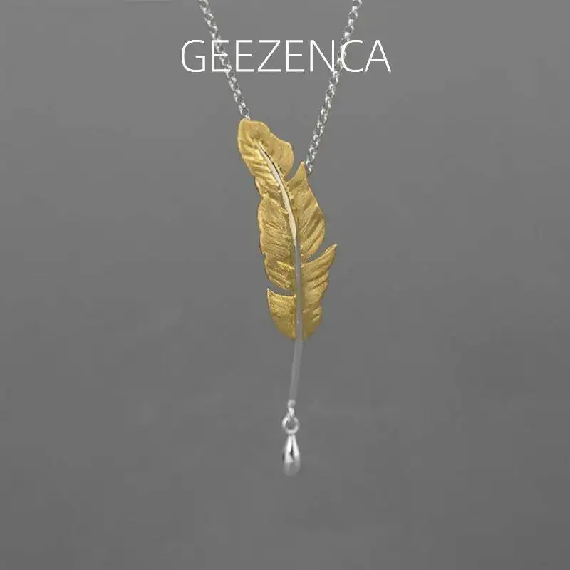 

GEEZENCA 925 Sterling Silver 3D Quill Pen Necklace Pendant For Women Feather Unique Chic Pendants Without Chain 2024 New Gift