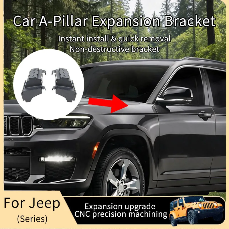 Quick-release A-pillar and hood expansion spotlight bracket for Jeep Grand Cherokee (2011–2021 models) made of aluminum alloy