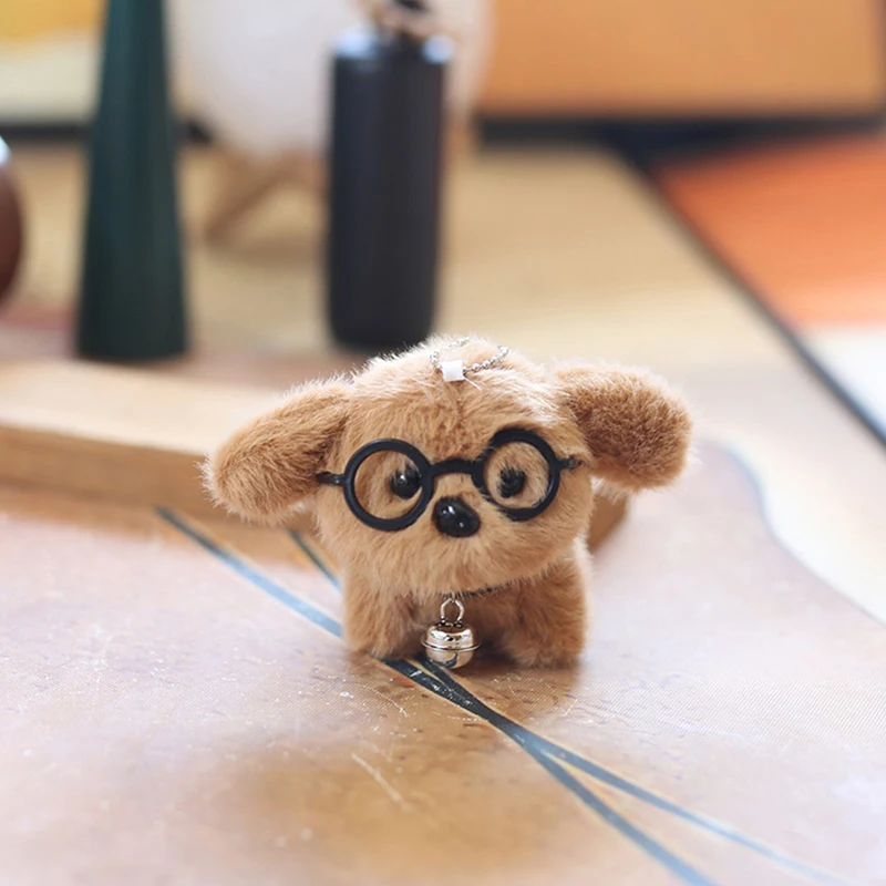 1PC Kawaii Cute Glasses Puppy Plush Keychain Lovely Cartoon Toys Pendant Cute Soft Animals Keyring Bag Hanging