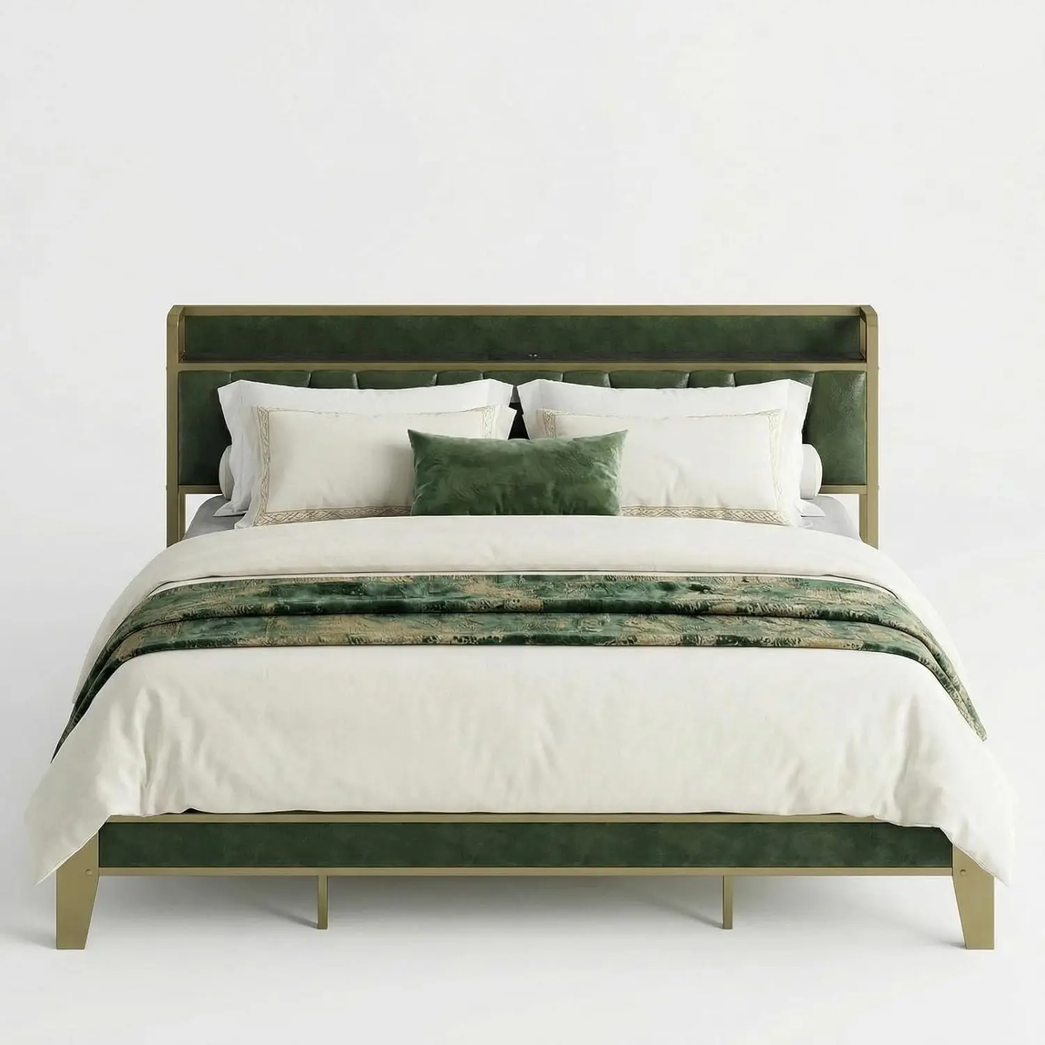California King Storage Bed Frame with Charging Station, Noise-Free, Easy Assembly, Dark Green, Customized