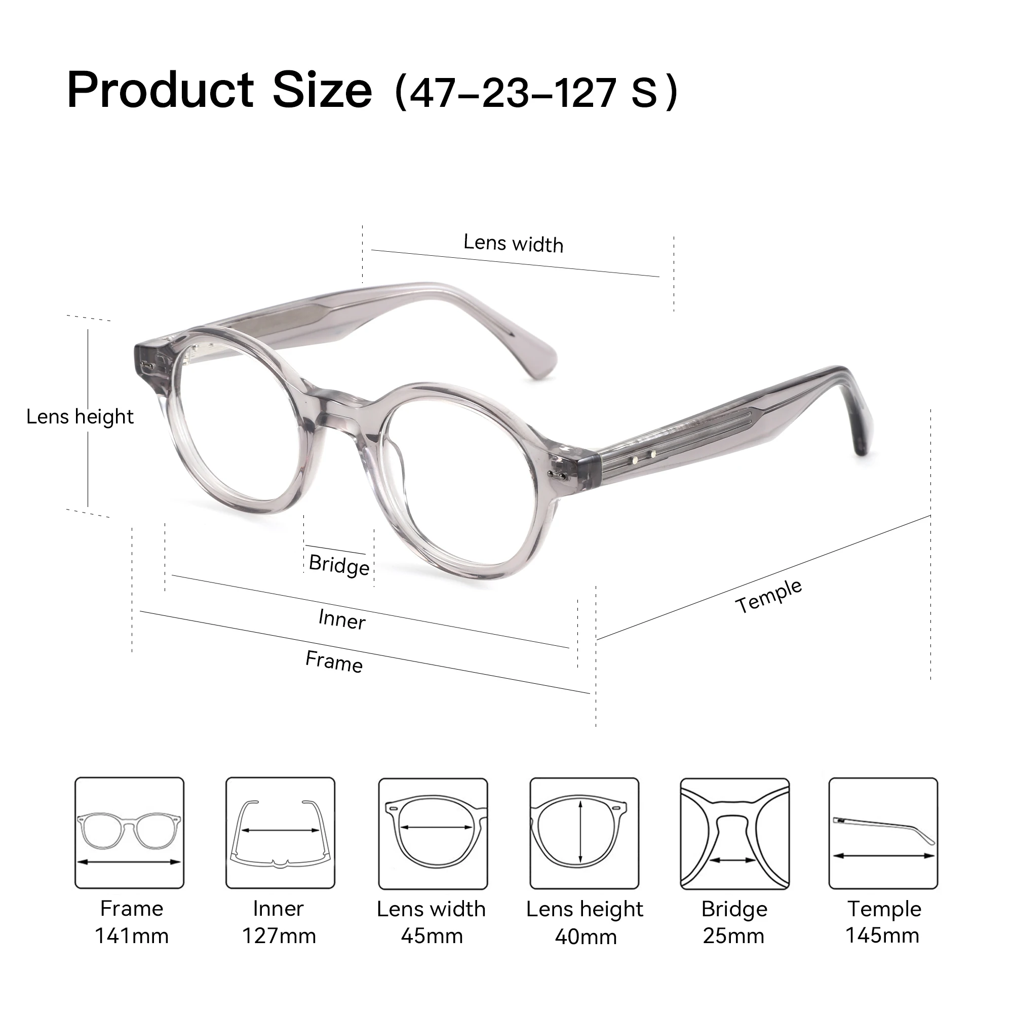 ZENOTTIC (حجم S) نظارات طبية مستديرة لقصر النظر من خلات عصرية للرجال نظارات بصرية فوتوكروميك نظارات قصر النظر
