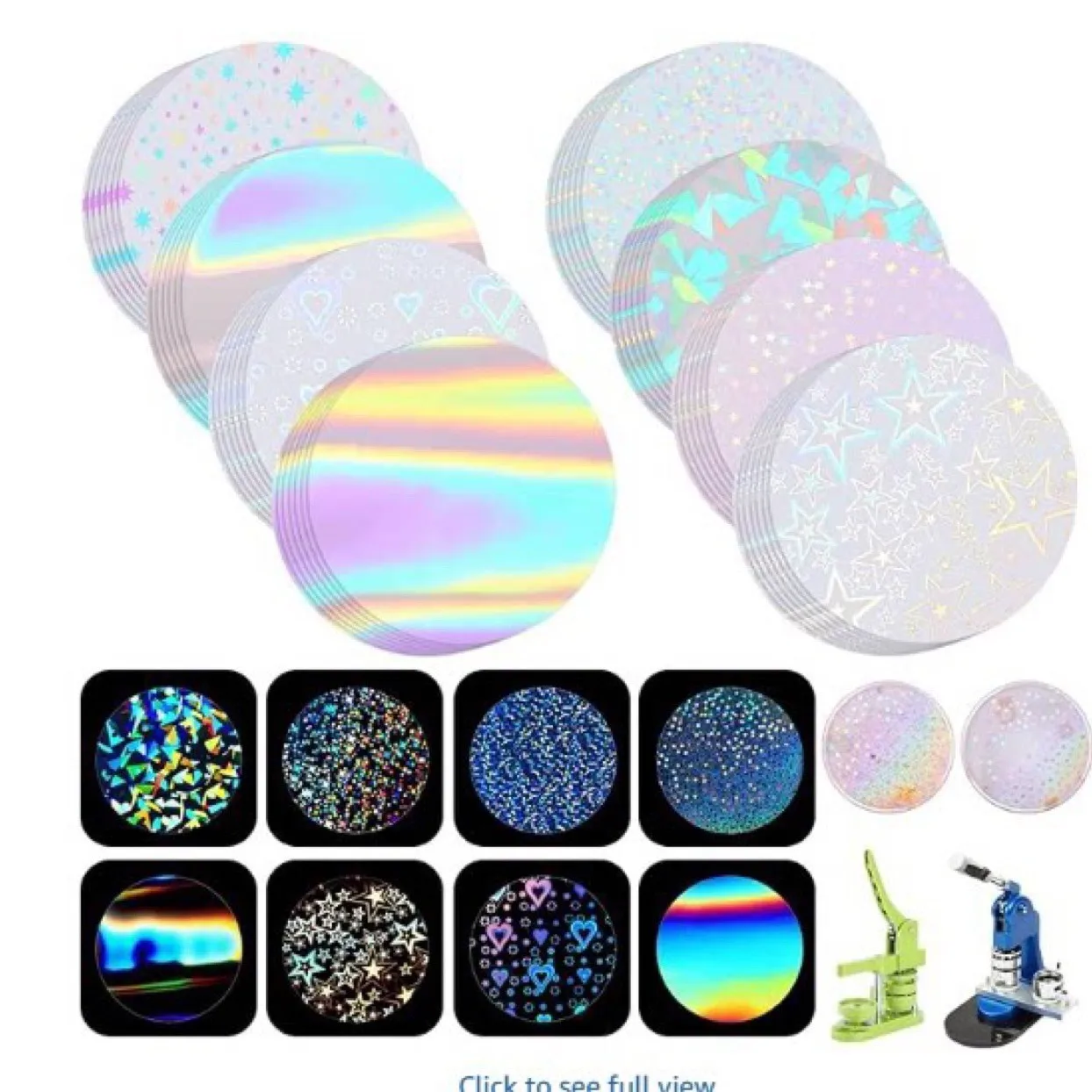 200 Pack Holographic Protective Film for Button Making 70mm Round Craft Films Compatible with 58mm Button Maker Machines Gifts